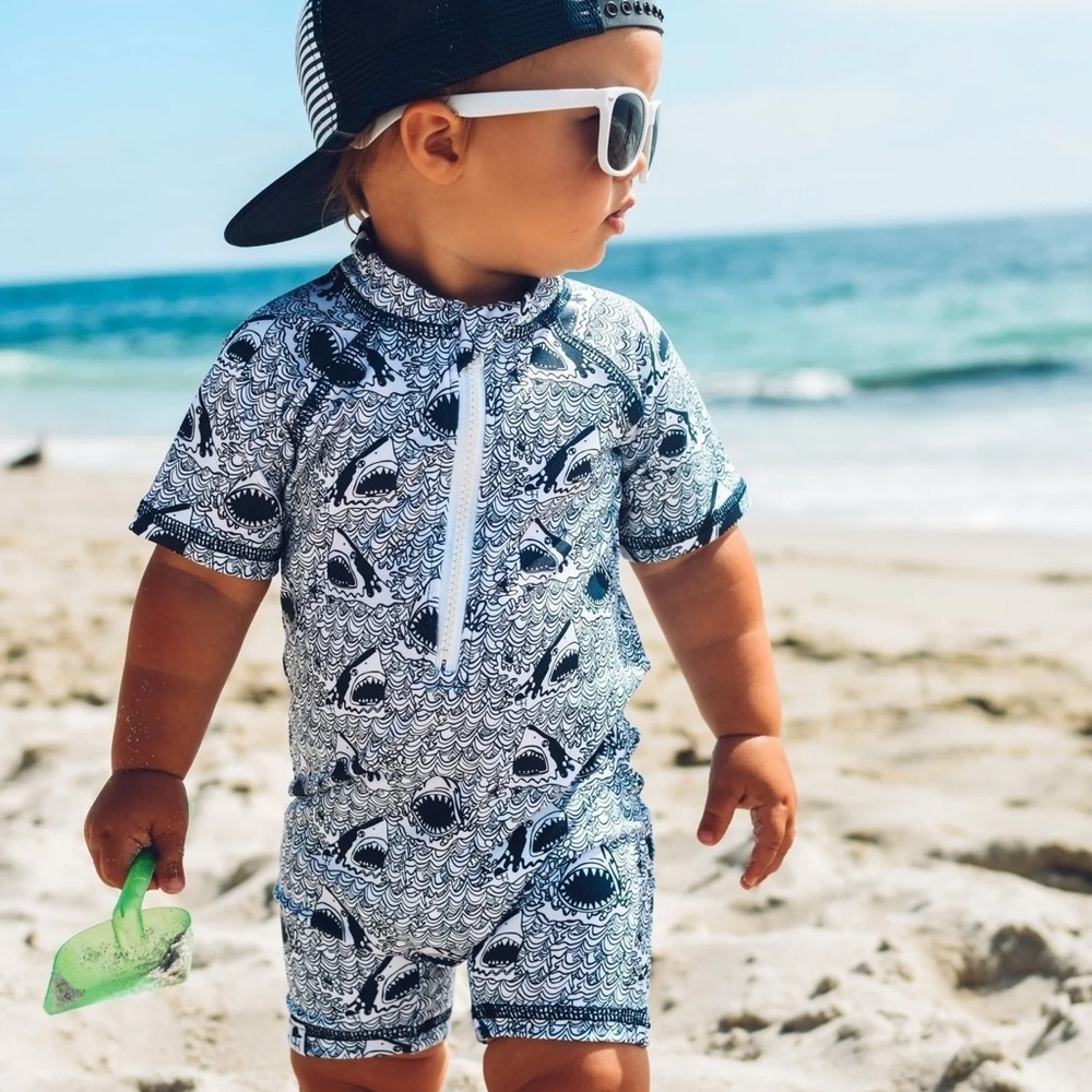 George Hats 18-24 Mnths Kids Shark Print Short Sleeve Rash Guard Swimsuit